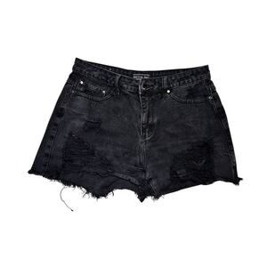 American Bazi Black Denim Cut Off Shorts, Distressed, Women's Large, Jean Shorts